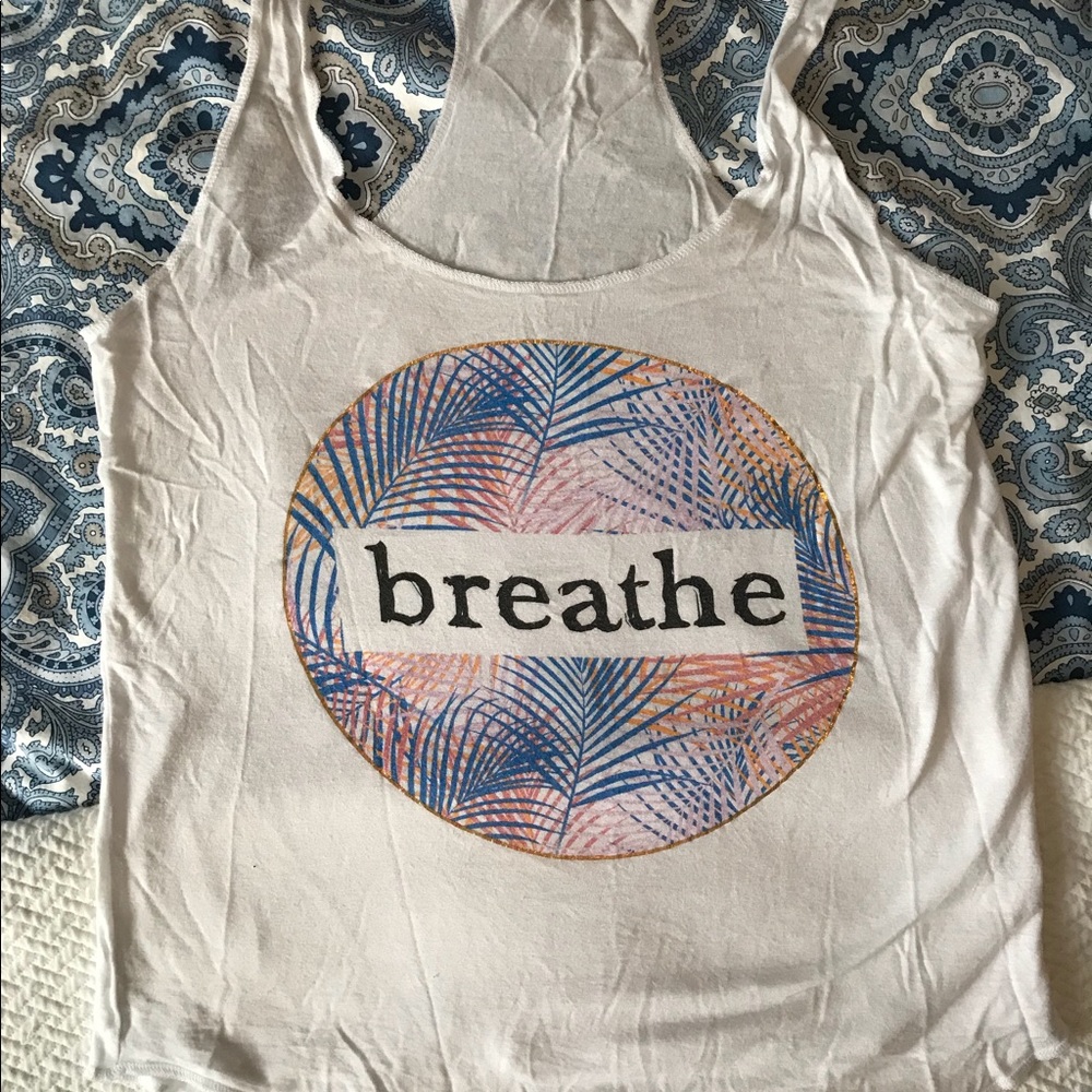 Yoga graphic tank top high/low “breathe”